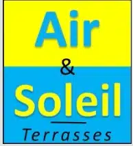 Logo graphique jaune et bleu vif pour "Air & Soleil Terrasses". Les mots Air et Soleil sont affichés en grandes lettres contrastées.